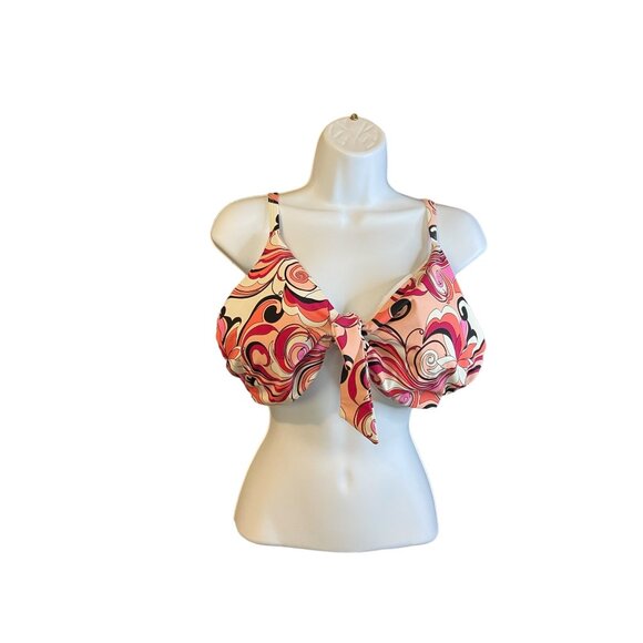 Womens Plus Size 35 C Bikini Swimsuit Top Retro Swirl Adjustable Straps Beach - Picture 2 of 8